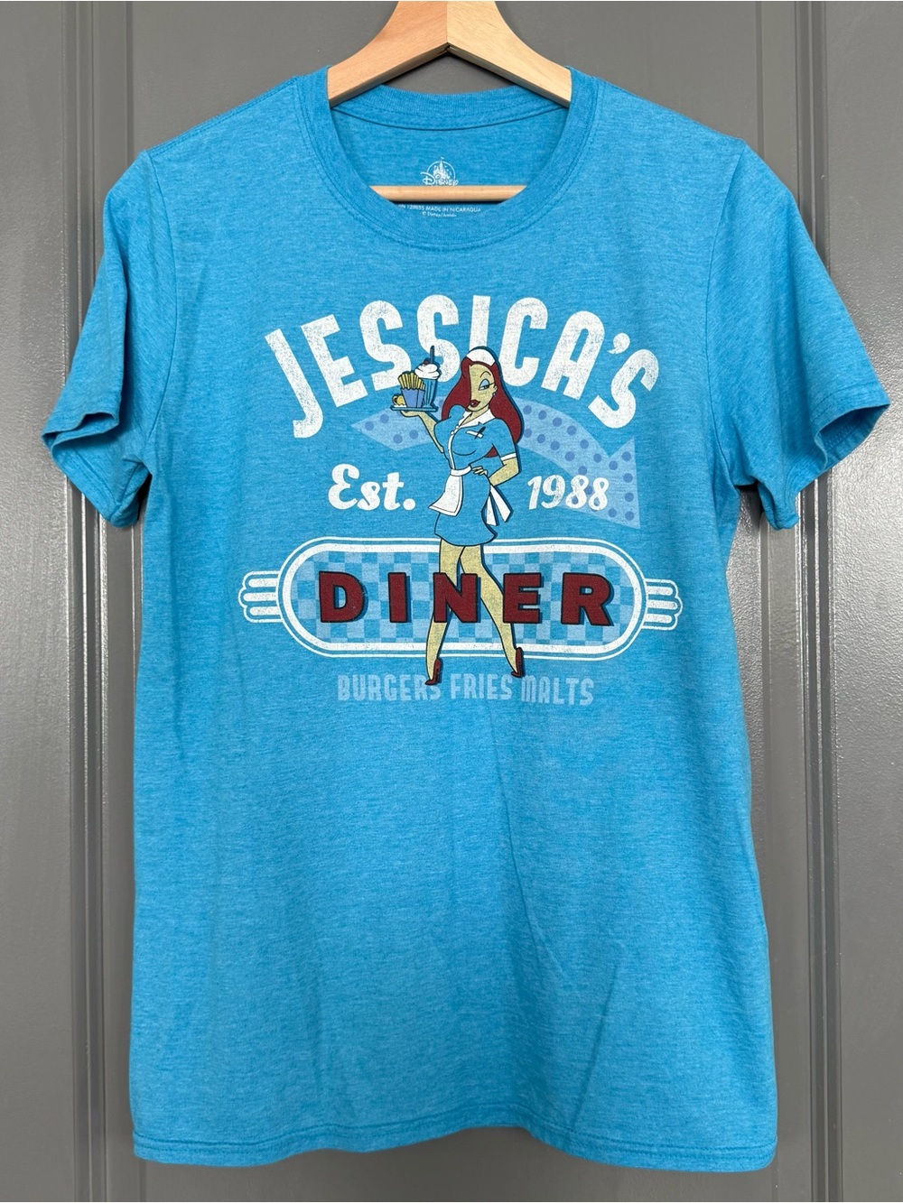 Disney Parks Roger Rabbit Jessica's Diner Blue Graphic T-Shirt Adult Size Small